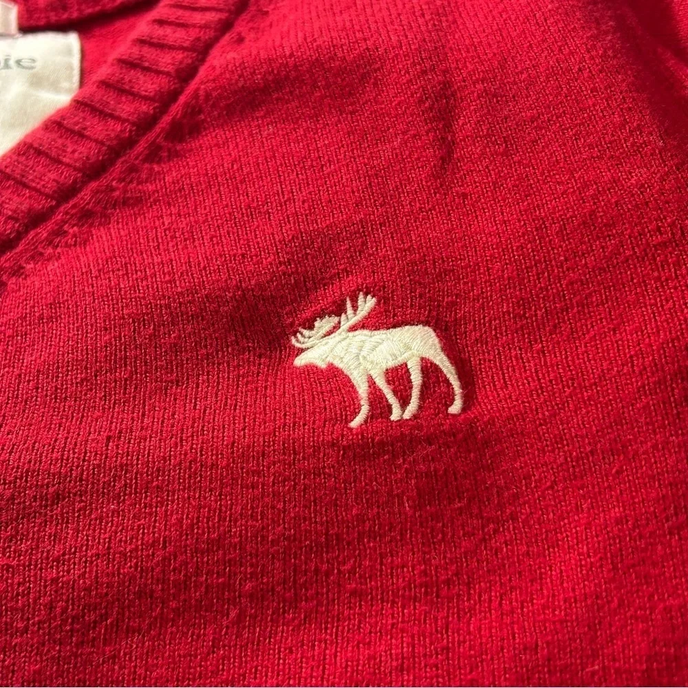 Abercrombie & Fitch V-Neck Sweater Men's Cotton Wool Cashmere Red White Medium